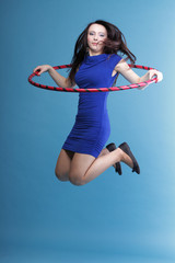 Dance hoop Beautiful woman in blue