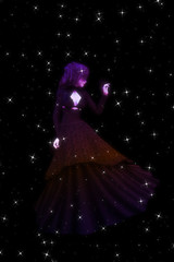 Fototapeta na wymiar Gothic girl on starry background
