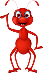 Funny ant cartoon waving