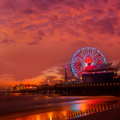 Fototapeta premium Santa Monica California sunset on Pier Ferrys wheel