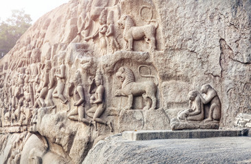Fototapeta na wymiar Starożytna basrelief w Mamallapuram