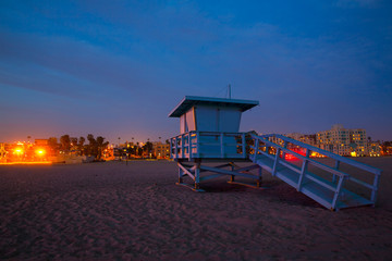 Santa Monica California sunset lifeguard tower