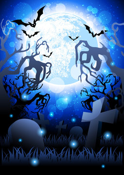 Vector background of a scary cemetery at night