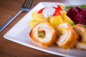 Stuffed chicken rolls with sundried tomatoes and jalapenos