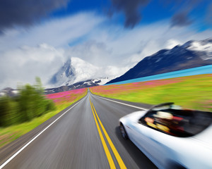 Sports car in motion blur