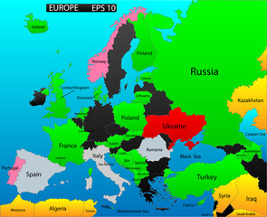 Location map of Europe, editable, with every country included.