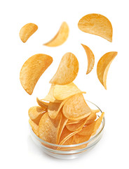 Bowl of patato chips isolated on white - 56505376