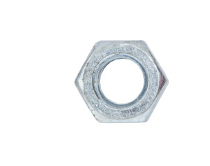 Old hexagon nut over white background