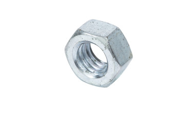 Old hexagon nut over white background