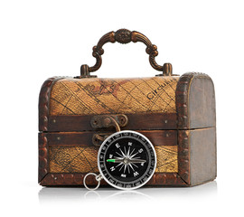 chest and compass isolated on white background