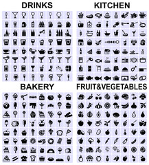 drinks, kitchen, bakery, fruit and vegetables icons