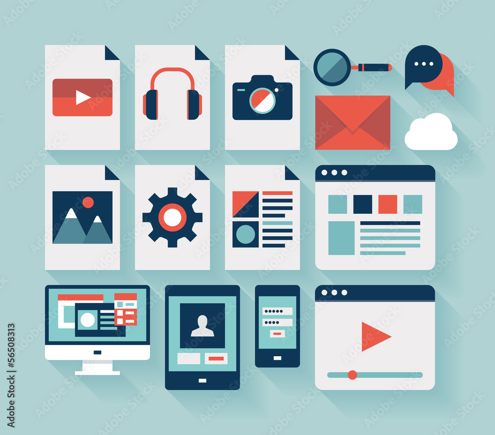 Fototapete Flat user interface icons set