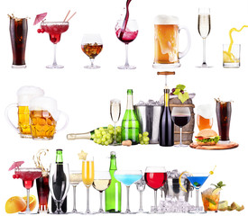 different  alcohol drinks set isolated