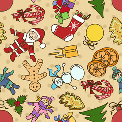 Seamless pattern with symbols of Christmas and New Year