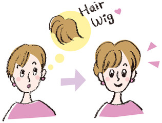 部分ウイッグを試す女性