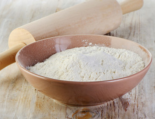 Flour on a wooden table