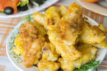 The fish in batter on the holiday table