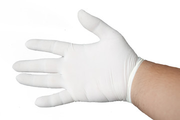 Hand wearing rubber glove