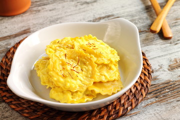 Ravioli with saffron cream sauce