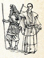 Japanese soldier (left) and samurai