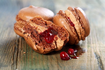 Almond cake with chocolate-berry filling.