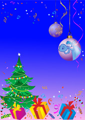 Background with a Christmas tree and balls