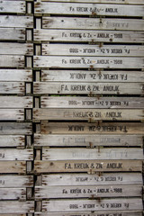 stack of crates used for flower bulbs