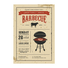 Vintage barbecue invitation - obrazy, fototapety, plakaty