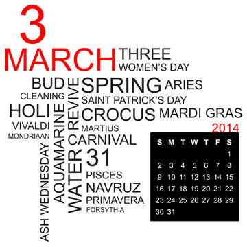 word cloud and calendar march 2014
