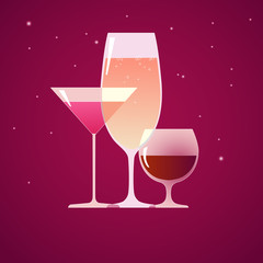 Cocktail, brandy and wine, vector illustration