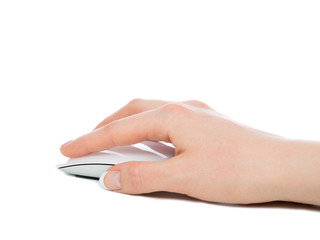Hand click on modern computer mouse
