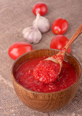 Spicy sauce with   tomatoes and garlic