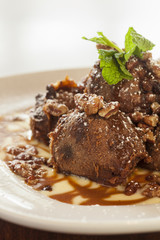 chocolate turtle beignets with creme anglais