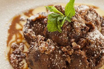 chocolate turtle beignets with creme anglais