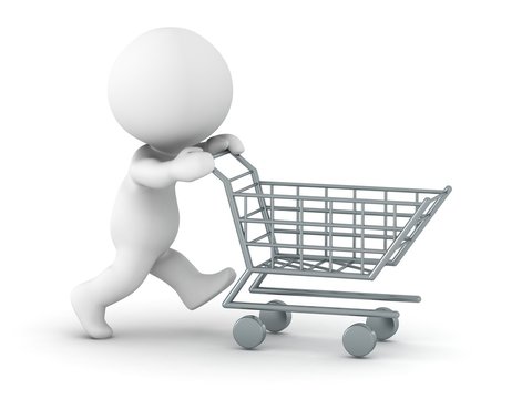 3D Man pushing shopping cart