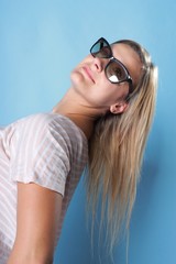 blonde girl plus size with sunglasses