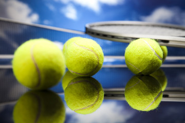Tennis racket and balls, sport