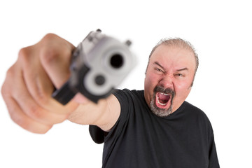Man with The Gun Screams with his Angry Eyes