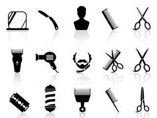 barber tools and haircut icons set