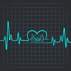 Heartbeat make family and heart symbol vector illustration
