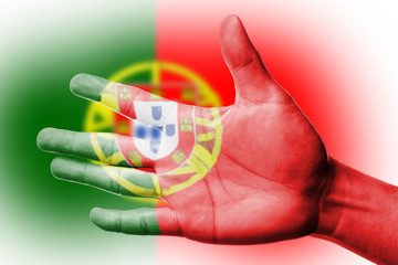 Cheering fan with Painting national Portugal flag