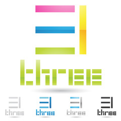 colorful and abstract icons for number 3, set 8