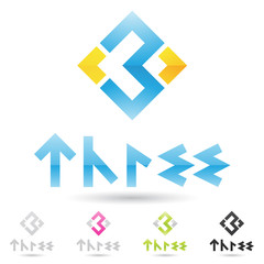 colorful and abstract icons for number 3, set 9