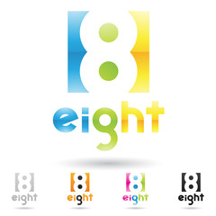 colorful and abstract icons for number 8, set 1