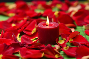 Obraz na płótnie Canvas Spa composition of rose petals and candle
