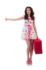 Woman with red case isolated on white