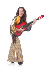 Woman with guitar in mexican clothing