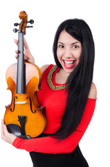 Young girl with violin on white