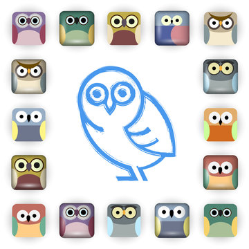Vector set of owl icons