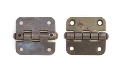 Old door hinges isolated on white